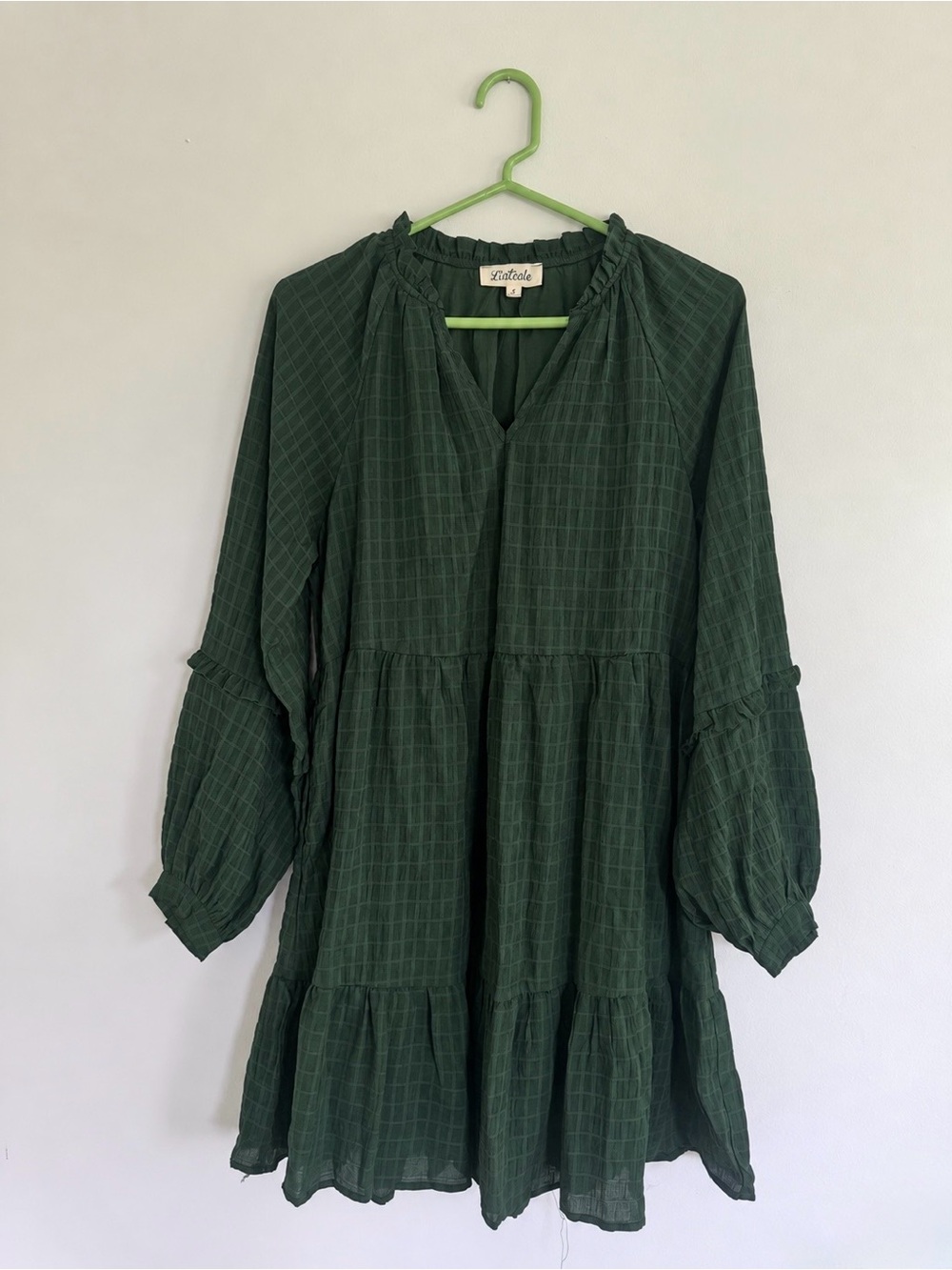 “Listicle” Forest Green Textured Tiered Dress